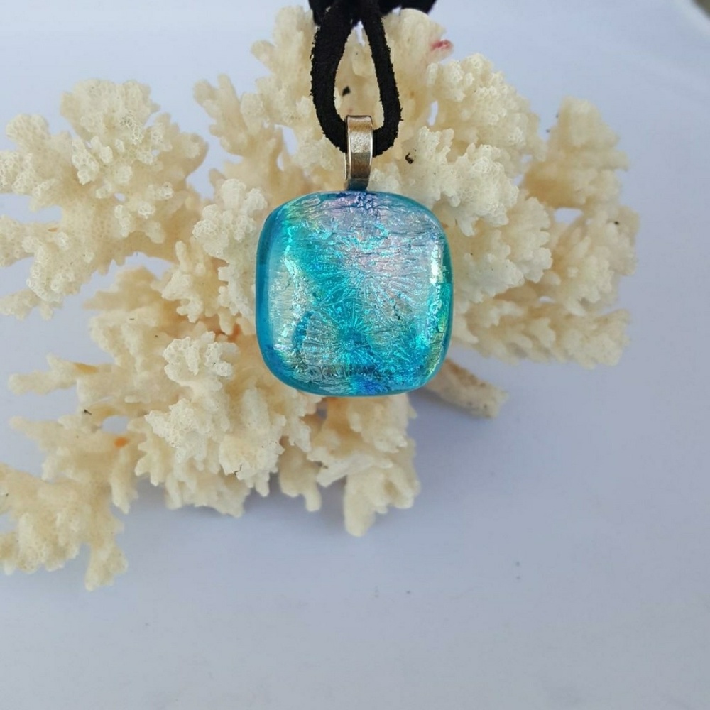 "Rhapsody in Blue" Dichroic Glass necklace